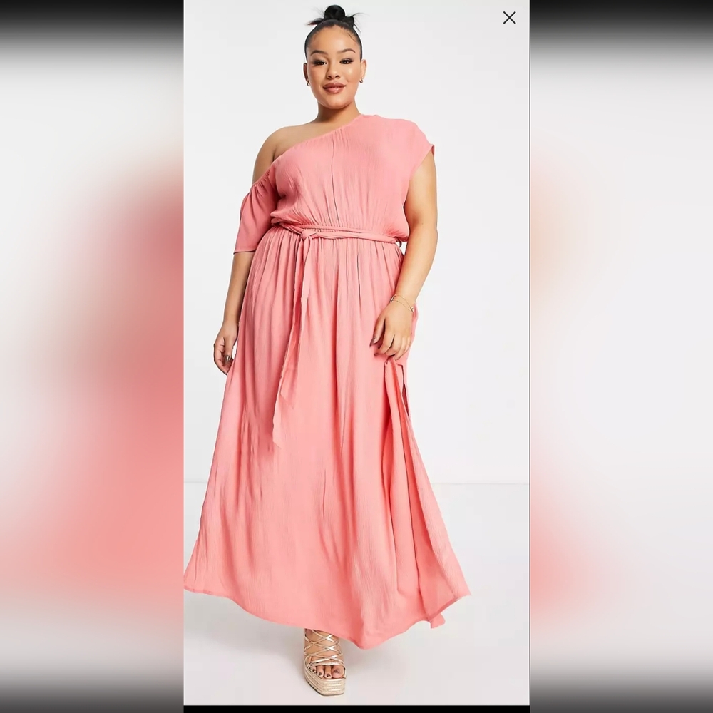 ASOS Curve One Shoulder Pink Dress